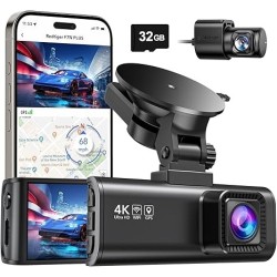 Dash Cam Front Rear, 4K/2.5K Full HD Dash Camera for Cars, Included 32GB Card, Built-in Wi-Fi GPS, 3.16” IPS Screen, Night Vision