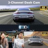 4K WiFi Dash Cam Front and Rear Inside, 2160P+1080P+1080P FHD 3 Channel Dash Camera for Cars, 360° All Sides Dashcam, Free 64G SD Card