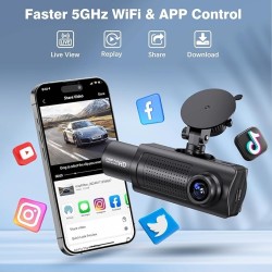4K WiFi Dash Cam Front and Rear Inside, 2160P+1080P+1080P FHD 3 Channel Dash Camera for Cars, 360° All Sides Dashcam, Free 64G SD Card