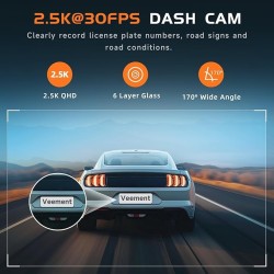 Dash Cam, 2.5K Dash Camera for Cars, V200 WiFi Dash Cam Front, Wireless Dashcam with App, WDR Night Vision, G-Sensor Dashcams for Cars