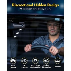 Dash Cam Front and Rear Camera – 4K+1080P Dual Dash Camera for Cars with 64GB SD Card, 5GHz WiFi & App Control, Night Vision, Parking Mode, G-Sensor, Loop Recording