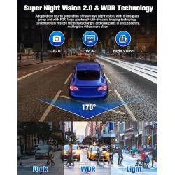 Dash Camera for Cars,4K Full UHD Car Camera Front Rear with 32GB Card,Built-in Super Night Vision,2.0'' IPS Screen,170°Wide Angle,WDR