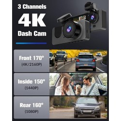 Dash Camera for Cars,4K Full UHD Car Camera Front Rear with 32GB Card,Built-in Super Night Vision,2.0'' IPS Screen,170°Wide Angle,WDR