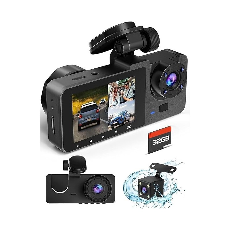 Dash Camera for Cars,4K Full UHD Car Camera Front Rear with 32GB Card,Built-in Super Night Vision,2.0'' IPS Screen,170°Wide Angle,WDR
