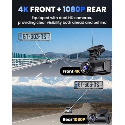 Dash Cam Front Rear: 4K+1080P Full HD Dashcam Free 64GB Card, with 5G WiFi GPS, Dual Dash Camera for Cars with 3" IPS Screen, Night Vision