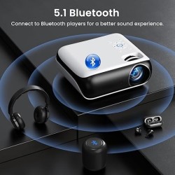 1080P Bluetooth Projector, Full HD Portable Outdoor Movie Projector with Built-in Speaker, Compatible with Smartphone, HDMI, USB, AV, Fire Stick, PS5 for Home, Bedroom, Outdoor Use