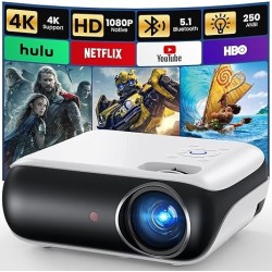 1080P Bluetooth Projector, Full HD Portable Outdoor Movie Projector with Built-in Speaker, Compatible with Smartphone, HDMI, USB, AV, Fire Stick, PS5 for Home, Bedroom, Outdoor Use