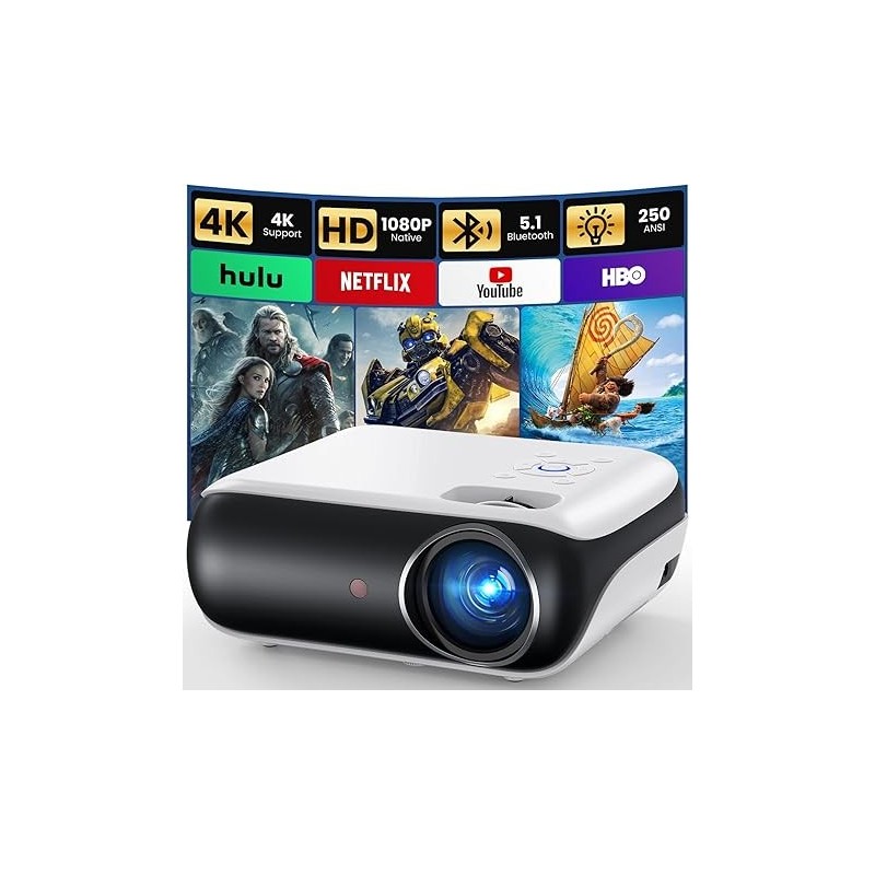 1080P Bluetooth Projector, Full HD Portable Outdoor Movie Projector with Built-in Speaker, Compatible with Smartphone, HDMI, USB, AV, Fire Stick, PS5 for Home, Bedroom, Outdoor Use