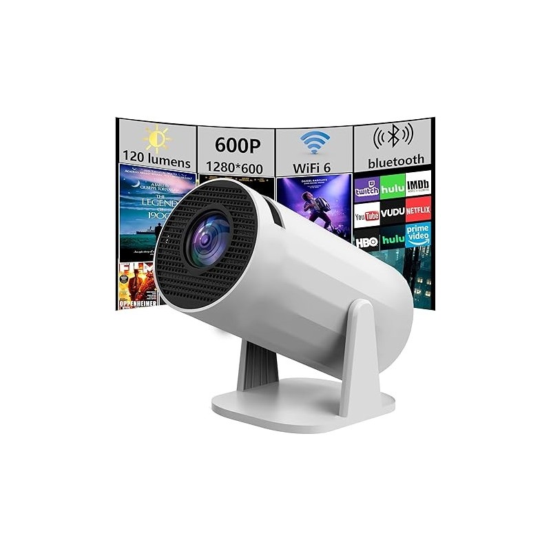 Projector with wifi and bluetooth, rotate at any angle, outdoor portable, automatic button calibration for mobile phones, tv sticks, laptops