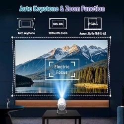 Mini Projector, Projector with WiFi and Bluetooth, 4K 1080P Support Portable Projector 180° Rotatable 130'' Screen Movie Projector Auto Keystone Compatible