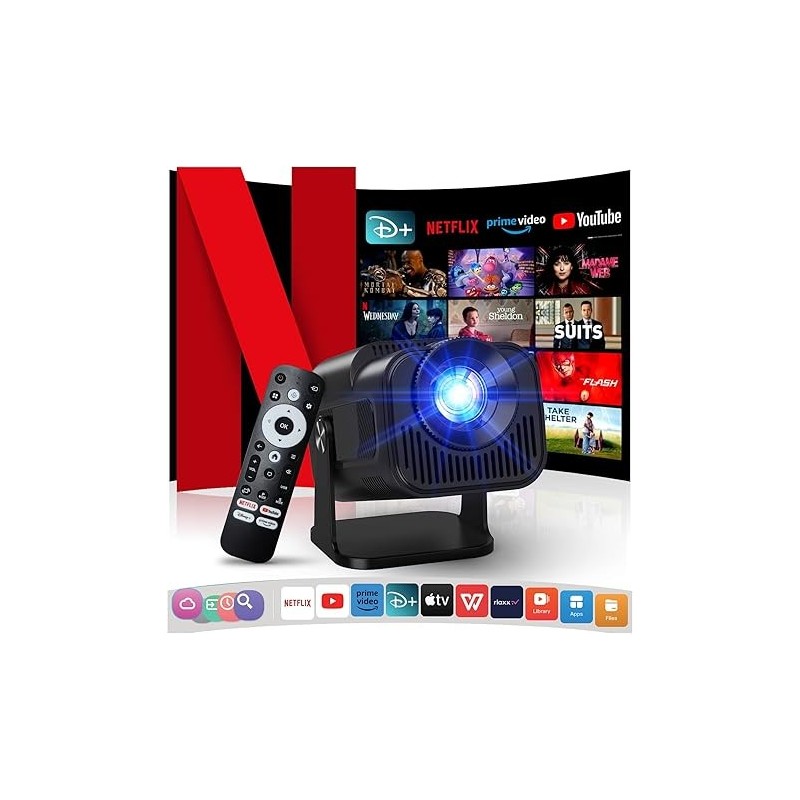 4K Projector with Wifi and Bluetooth, 1080P Native Mini Projector Portable, One-Click Use