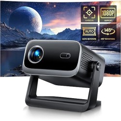 Mini Projector, Projector with WiFi and Bluetooth,PUTRIMS 1080P Support Portable Projector 145° Rotatable Electric Focus & Auto Keystone outdoor projector