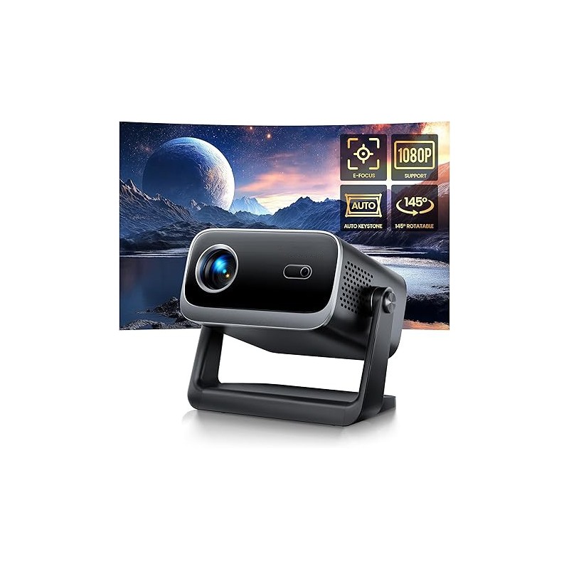 Mini Projector, Projector with WiFi and Bluetooth,PUTRIMS 1080P Support Portable Projector 145° Rotatable Electric Focus & Auto Keystone outdoor projector