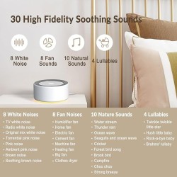 White Noise Sound Machine with Nursery Lamp, Mood Lighting, 7 Colour Night Light, 30 Soothing Sounds for Baby/Adult. Timer, Plug in, Memory Function, Touch Control