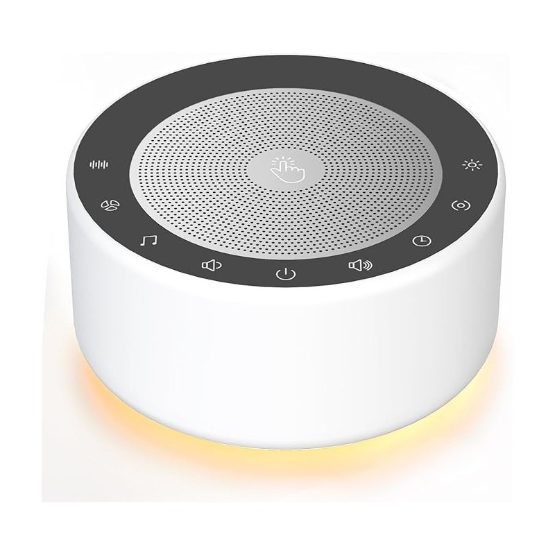 White Noise Sound Machine with Nursery Lamp, Mood Lighting, 7 Colour Night Light, 30 Soothing Sounds for Baby/Adult. Timer, Plug in, Memory Function, Touch Control