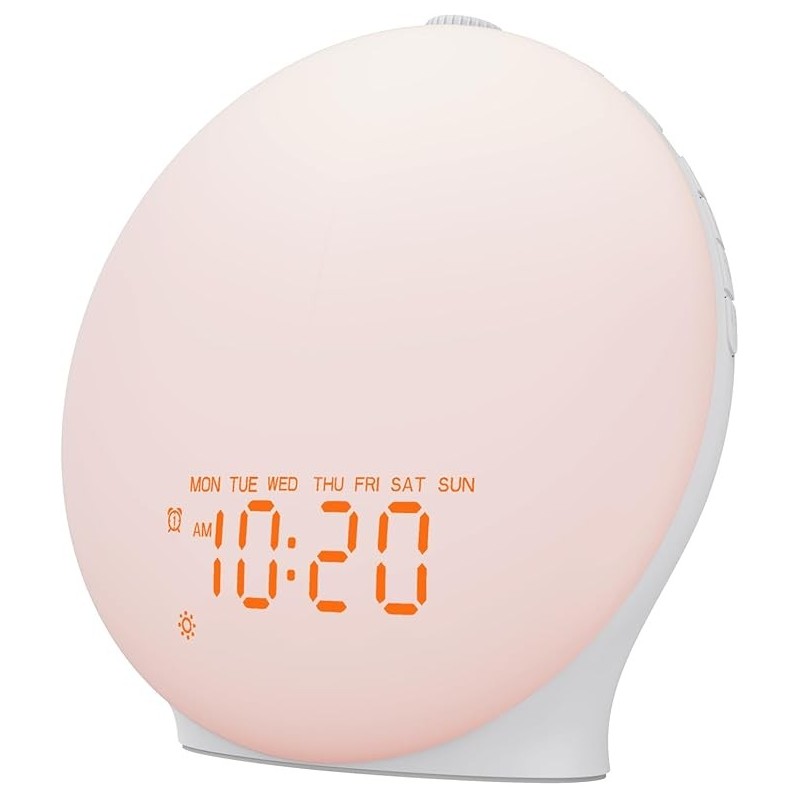 Sunrise Alarm Clock White Noise Sound Machine with 25 Soothing Sounds, 17 NightLights, Bluetooth Speaker Wake Up Light Alarm Clock for Bedrooms, Heavy Sleeper