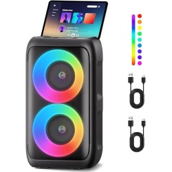 Bluetooth Speaker with 2 Rechargeable Wireless Microphone - Portable Party Speaker with Colorful Lights - Floorstanding Speakers Support
